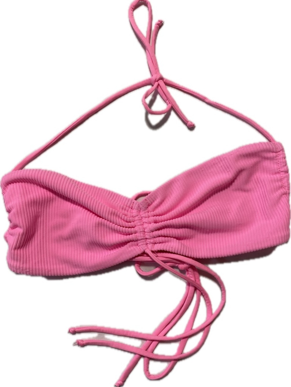 Frankie's Bikinis Pink Ribbed Bandeau Bikini Top